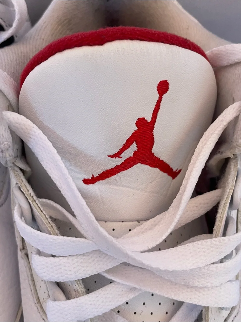 Jordan White and Red Low-Top Sneakers with Elephant-Print Accents